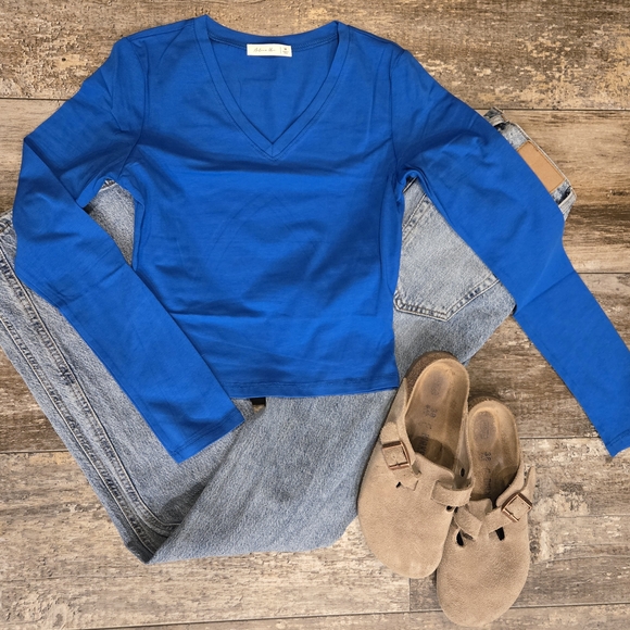 Tops - Blue V-Neck Long Sleeve Top